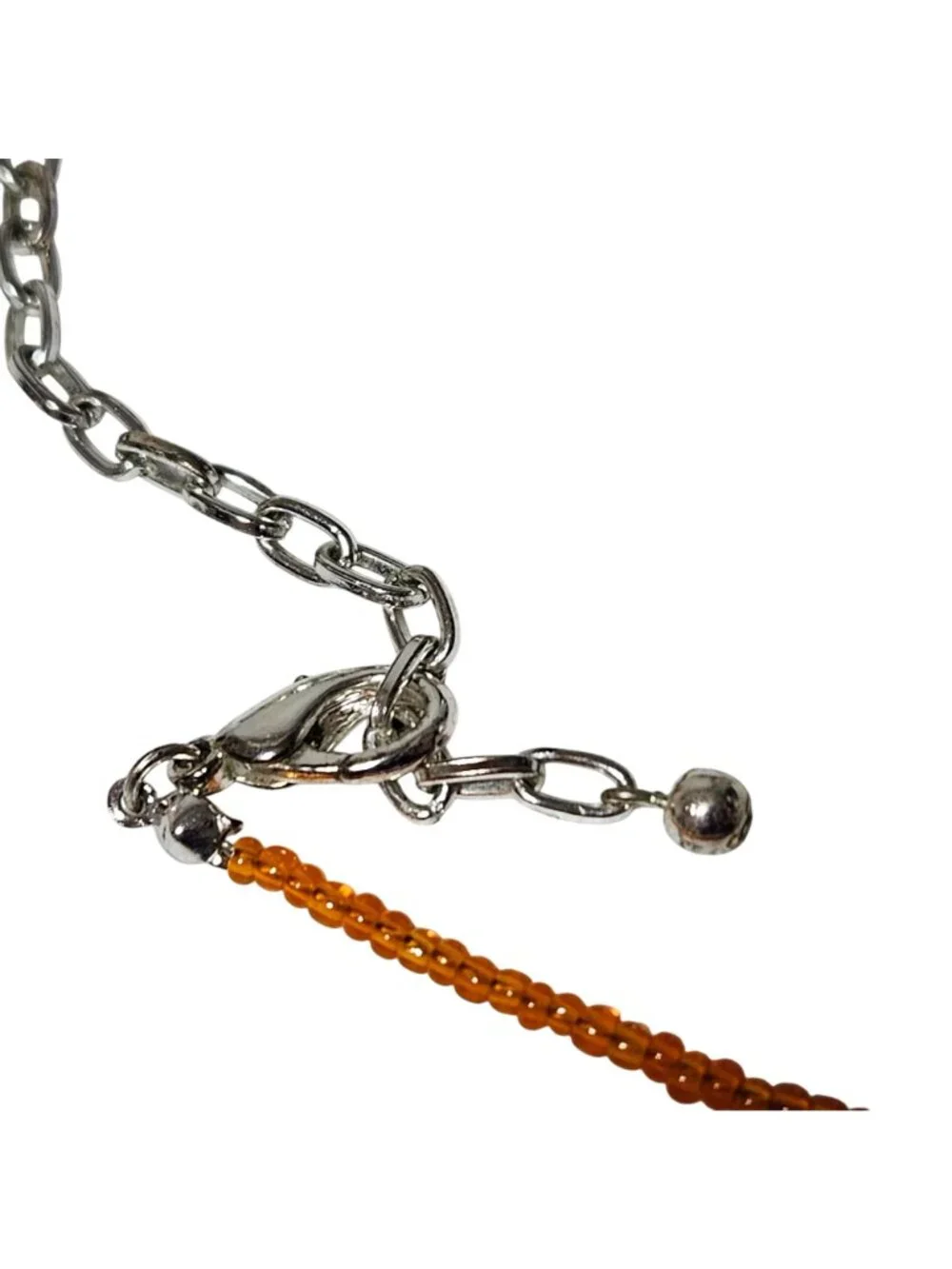 Handcrafted Retro Pendant Necklace Pink Orange Beaded Chain 60s 70s Fashion